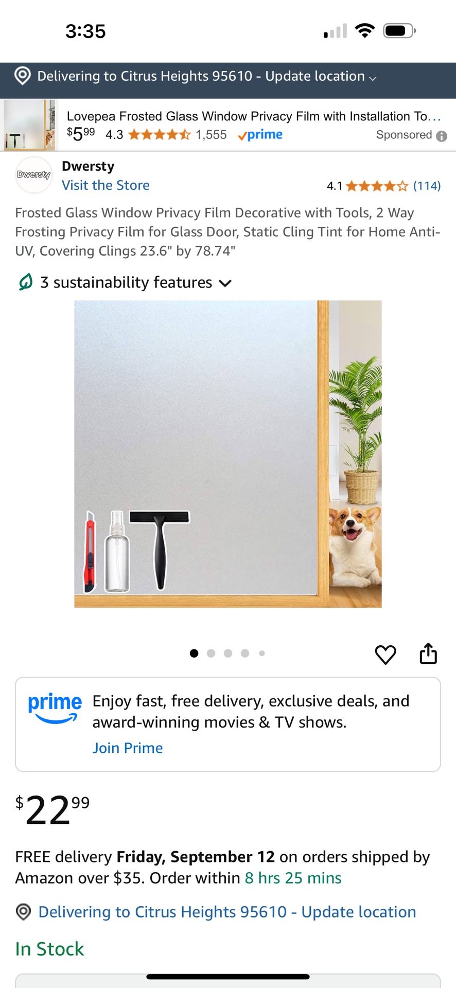 2 Pack Frosted Glass Window Privacy Film , 2 Way Privacy Film for Glass Door, Static Cling Tint for Home Anti-UV, Covering Clin