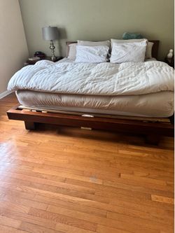 Kind size bed frame with  2 night stand and I dresser cabinet pure wood