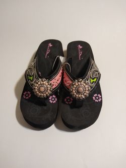 Montana West Hand Beaded Wedge Sandals 10