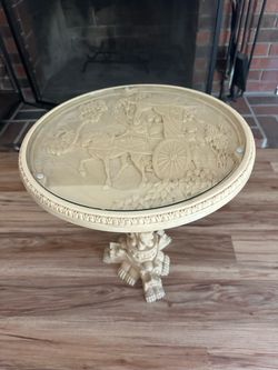 Round Glass Topped Decorative Pedestal End Table 17” X 18”
