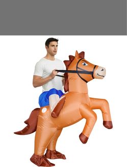 Inflatable Costume Adult Ride On Horse Costumes Cowboy Air Blow Up Funny Riding Horse Suit For Men Women Halloween   Halloween Costume   Adult standar