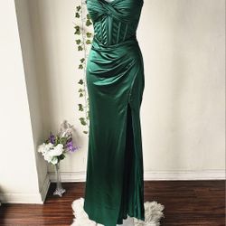 Emerald Green strapless satin dress / XSMALL / PARTY / CHRISTMAS /PROM/ BRIDESMAIDS 