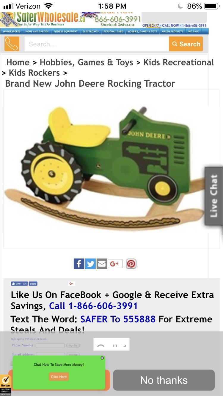 Wooden John Deere rocking tractor toddler toy