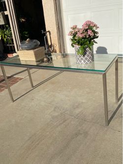 Room & Board Parsons console table, thick glass & Stainless Steel