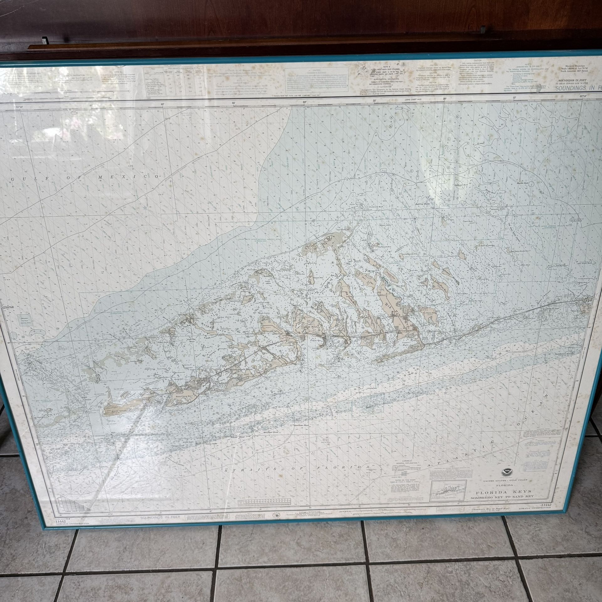 Map Of The Florida Keys In Teal Frame