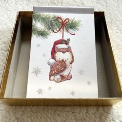 Christmas Cards & Envelopes with Cute Festive Holiday Owl Artwork (Set of 12)