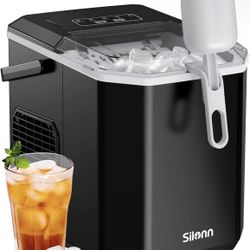 Silonn Ice Maker Countertop, Portable Ice Machine with Carry Handle, Self-Cleaning Ice Makers with Basket and Scoop, 9 Cubes in 6 Mins, 26 lbs per Day