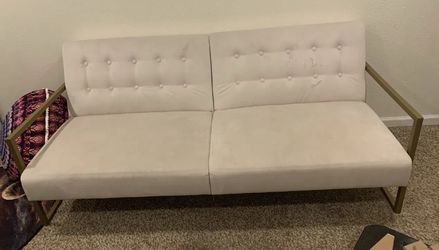 Modern Tufted Click-Clack Futon Sofa – Gold Frame