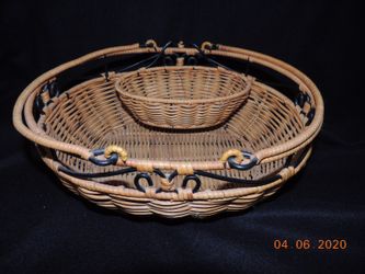 2 Princess House Rattan/Metal Oval Baskets