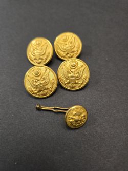 Vintage Gold tones Waterbury Military Buttons - 5 total