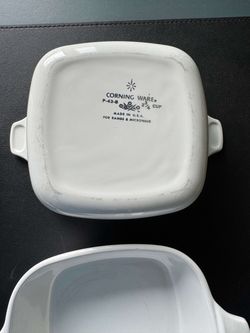 Really Cool Set of Four Corning: Petite Square Cornflower Blue Casserole Dishes Bakeware Stoneware #P-43-B/P-41-B Vintage