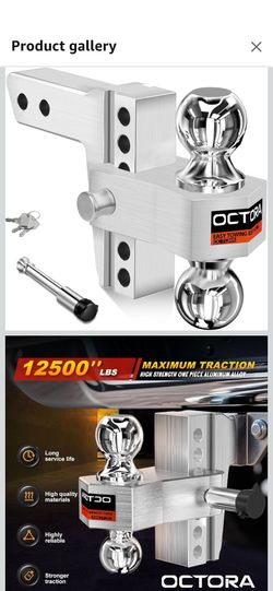 Adjustable Trailer Hitch Fits 2-inch Receiver, Heavy Duty Aluminum Tow Hitches,6-inch Drop/Rise, Solid Tube Hitch,for Truck(12,500 LBS GTW), Double An