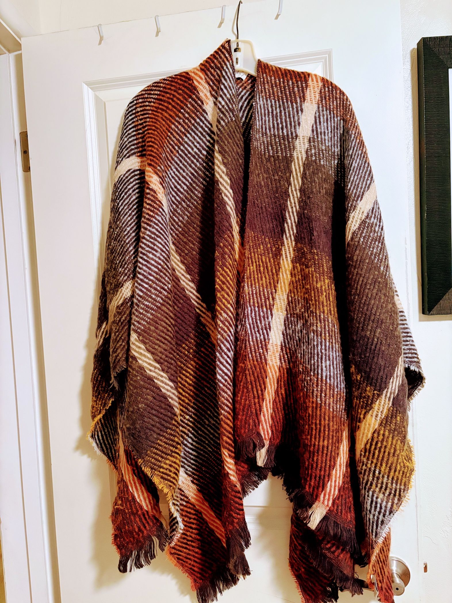 Poncho, Sweater, Plaid