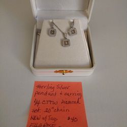 Necklace Earrings Set  Sterling Silver W/ 1/4 CTTW