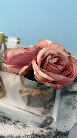 Artificial Rose Arrangement in Galvanized Pot check more pictures