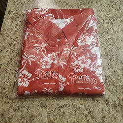 Chevrolet Philadelphia Phillies Giveaway Hawaiian SS Button Shirt RED Mens L