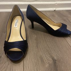 Navy Slip On Kitten Heel