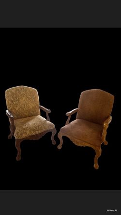 Vintage French Provincial Hand-Carved Armchairs – Pair