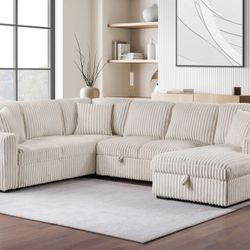Brand New Pullout Corny Corduroy Sectional Set 
