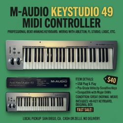 AVID M-AUDIO KEYSTUDIO 49-KEY USB MIDI KEYBOARD CONTROLLER WITH BOX