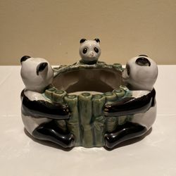 Vintage Ceramic Planter Featuring Three Panda Bears 5”H X 8”L X 7”W