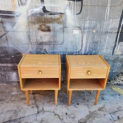 Pair Of White Oak Nightstands