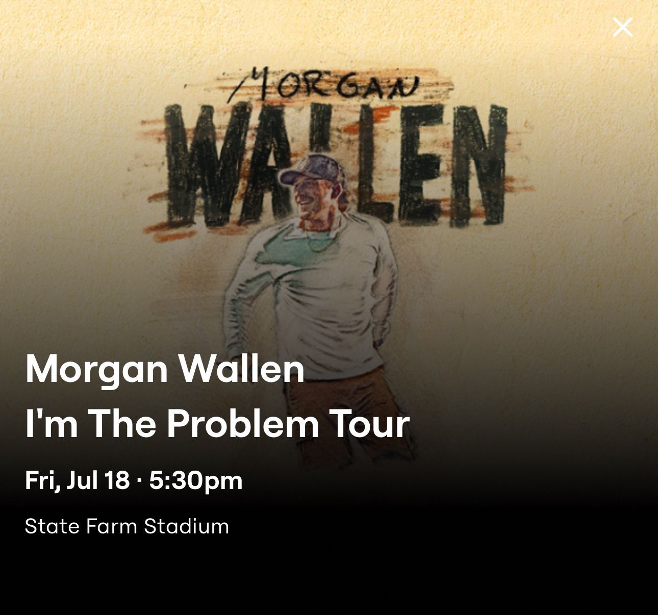 4 Tickets Morgan Wallen 7/18/25 Sec 115 Row 14 Seat 5-8