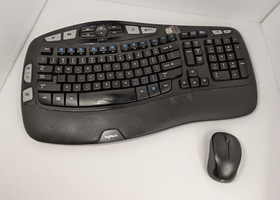 Logitech K350 Wave Comfort Wireless Keyboard With USB Dongle plus Wireless Mouse