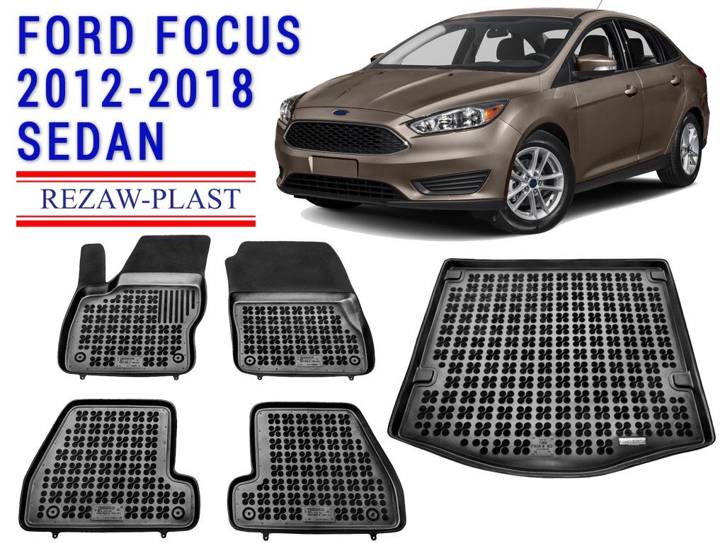 All weather floor mats trunk liner set for Ford Focus sedan 2012-2018 custom fit