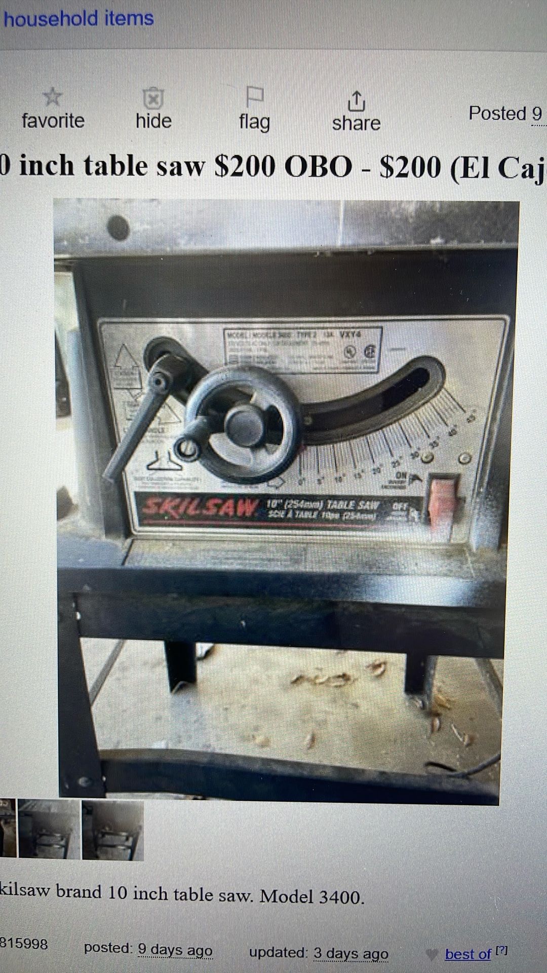 Skil Saw 10 Inch Table Saw $200 Or Best Offer
