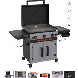Blackstone Bronco Plancha Omnívora de 3 Quemadores 28" XL con Estantes Laterales Dobles y Gabinete