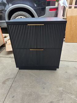 Black 2-Drawer Nightstand with Gold Handles