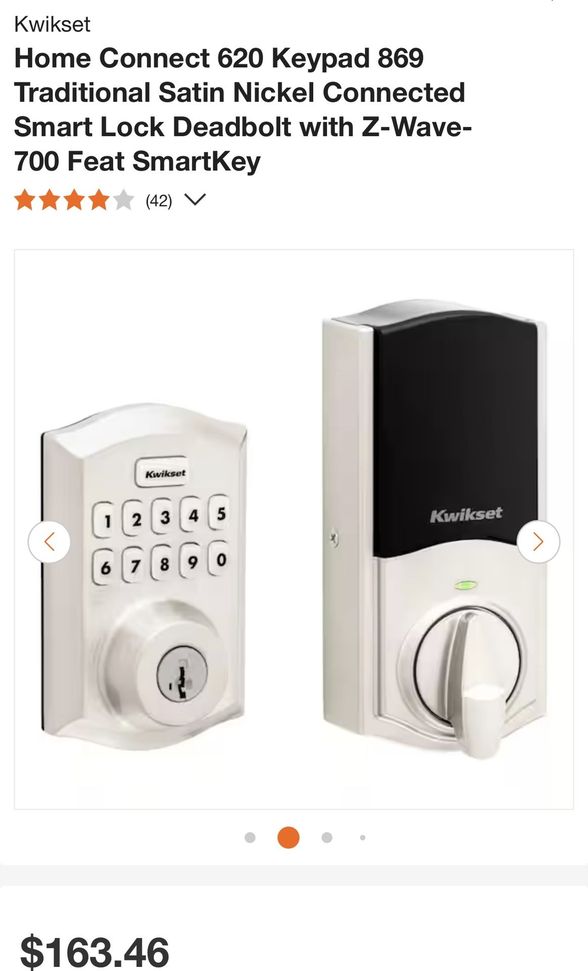 Home Connect 620 Keypad 869 Traditional Satin Nickel Connected Smart Lock Deadbolt with Z-Wave- 700 Feat SmartKey