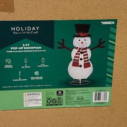 Holiday Living 3 ft Pop-Up Christmas Snowman with 3 LED Lights New in Sealed Box