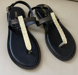 Black And Gold Women Sandals Size 9 