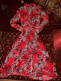 Free People Red Floral Print Long Sleeve Midi Dress