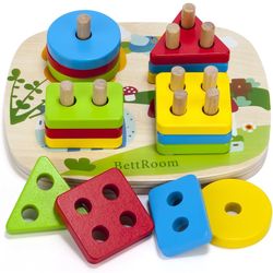 Brand New Toddler Toys for 1 2 3 4 5 6 Year Old Boys Girls Birthday Gifts,Wooden Blocks Educational Stacking Learning Montessori Toys for Kids Puzzles