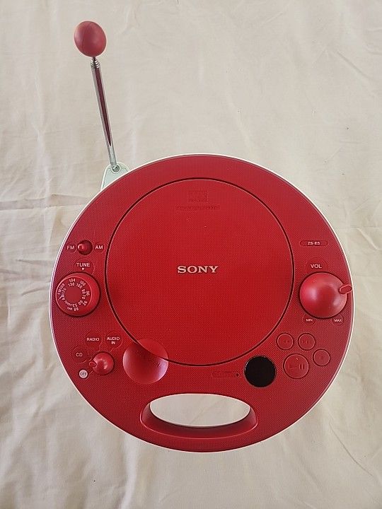 ZS-E5 RED SONY portable AM/FM/CD Radio Boombox AUX MP3 WORKS!
