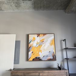 3’ x 3’ Framed Abstract Canvas Wall Art – Modern Neutral & Mustard Tones