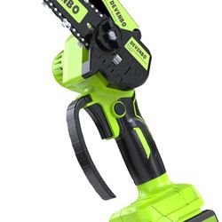 Mini Chainsaw Cordless 6-inch, Handheld Electric Power Chain Saw, For Tree Trimming Wood Cutting, Best Gifts For Dad, Husband (2 Batteries)