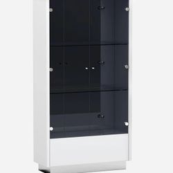 Modern Three Shelf Glass Display Whisky Display Whiskey Bottles Cabinet 39 Inch White Lacquer Finish Vitrine American Eagle Furniture 2 Available 