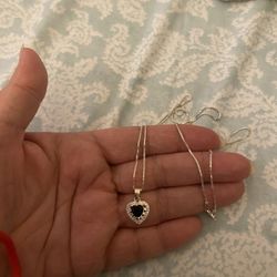 Real 925 Sterling Silver Blue Saphire Heart ❤️ Pendant Necklace 