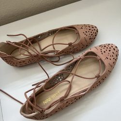 Nine West Light Pink Suede Tie On Flats