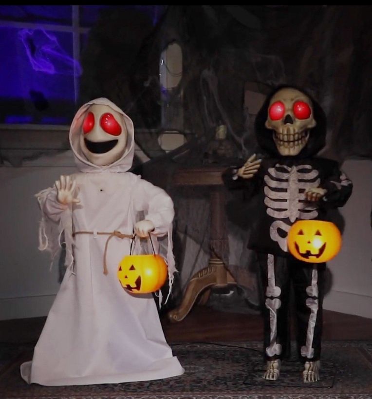 Trick Or Treat Duo Ghost and Skeleton 3' Tall Animatronic