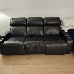 Black Faux Leather Three Seat Power Reclining Sofa 