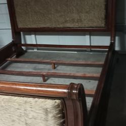 Solid Wood Cal King Bed, With Night Stand, Faux Wolf Headband And Footboard Inserts