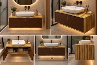 36” Floating Bathroom Vanity – Modern Luxury / Walnut & Natural Wood