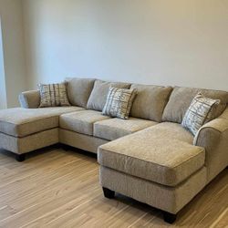 New Carson Sand Beige Sofa With Chaise Lounge 