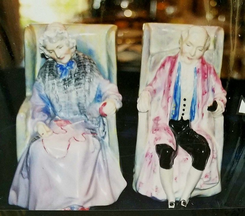 Beautiful antique Royal Doulton Darby & Joan porcelain figurines.