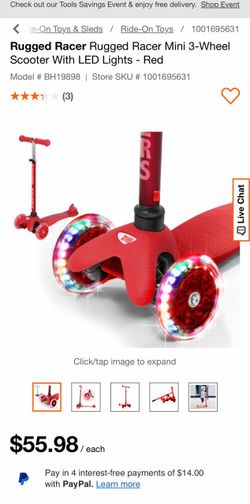 Rugged Racer Mini 3-Wheel Scooter with LED Lights